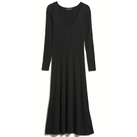 BANANA REPUBLIC Ribbed V-Neck Sweater Dress, Black, Size Small NWT $150 - Picture 4 of 15